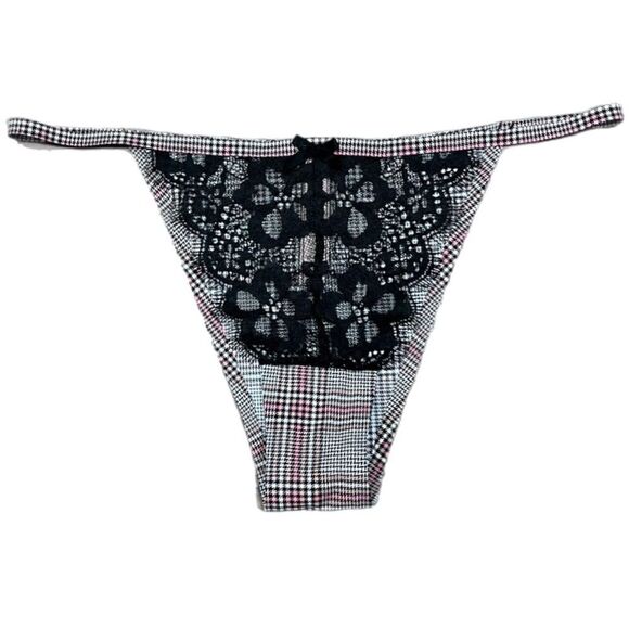 Victorias Secret Dream Angels Supersoft Satiny lace Itsy Slip panty gray plaid S - Picture 3 of 3